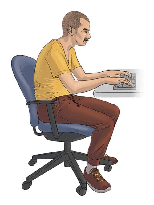 Man sitting in a slouched, poor position on an ordinary office chair